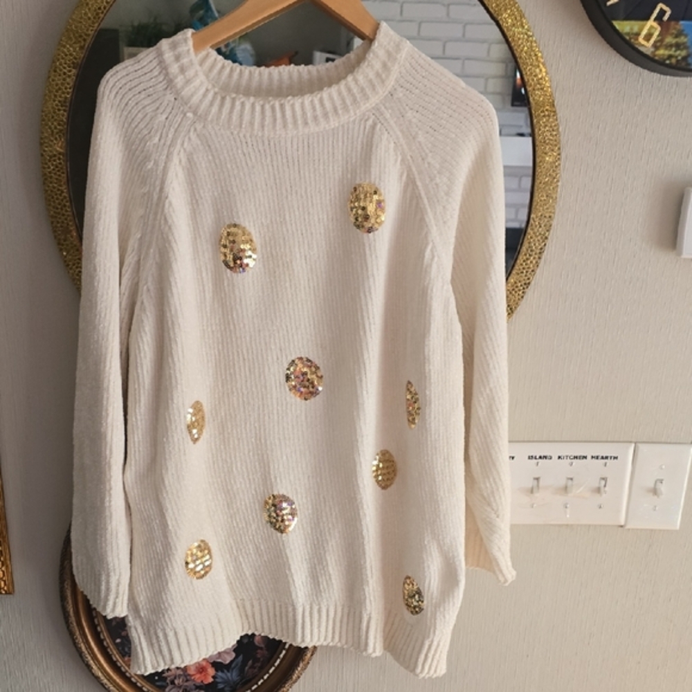 Cato Beige Crram Sweater with Gold Sequin Accents 18/20